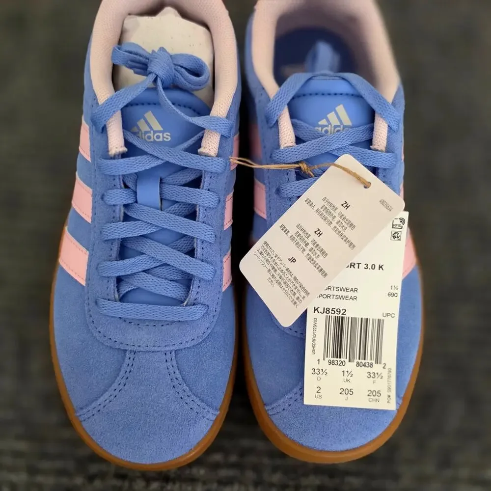 Adidas VL Court 3.0 Kid's Size 2 Lace-Up Sneakers Blue Pink New In Box
